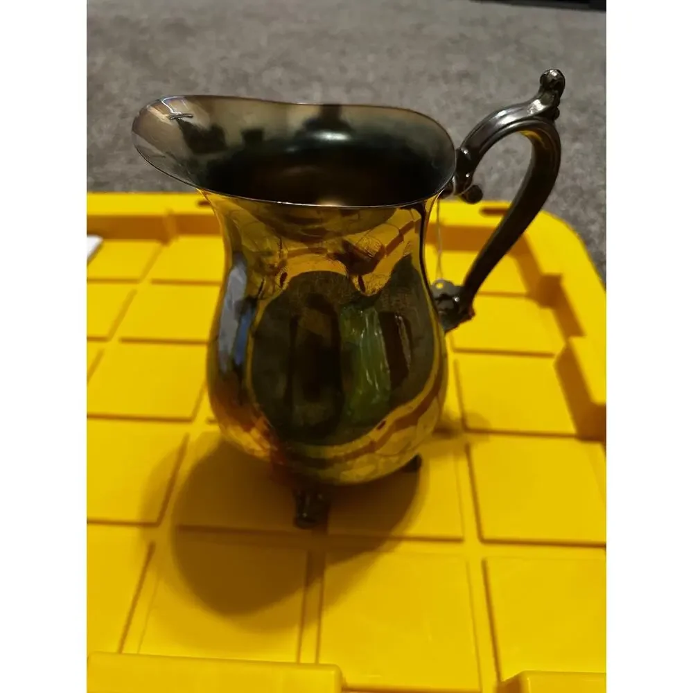 Vintage Silverplate Creamer Pitcher Monogram B Ornate Handle Footed Cup